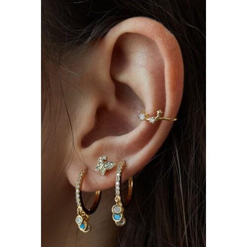 Cute white blue cz charm with circle Hoop elegance sweep girl gift fashion earring trend earrings
