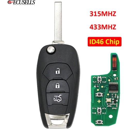 3 Button Modified Folding Flip Remote Smart Car Key Fob 315MHZ or 433MHZ ID46 PCF7941 Chip For Chevrolet Cruze with Uncut Blade