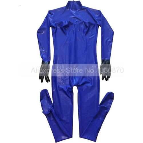 Mans Latex Catsuit with 3D Chest Cup for cross-dresser Gloves Socks Attached Tight Bodysuit Handmade S-LCM133
