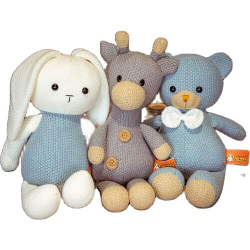 35cm Stuffed Animals Knitted Doll Plush Pig Elephant Deer Bear Rabbit Toys Soft Ragdoll for Baby Playmate Children Gift