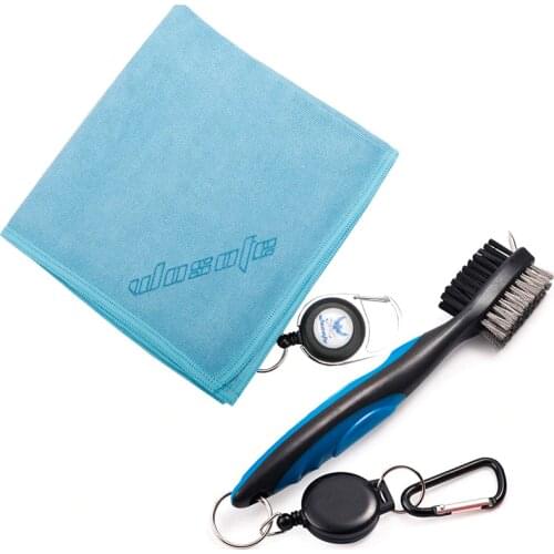 Golf towel Brush tool Kit with Club Groove Cleaner Retractable Extension Cord and Clip free shipping