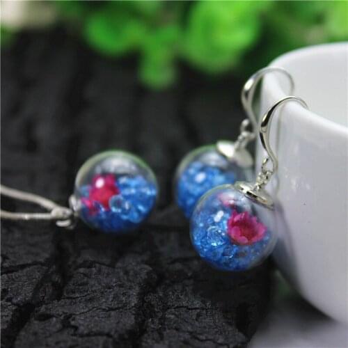 2019 new fashion brand jewelry set handmade glass beads stud earrings for women simple real flower gift necklace&pendants