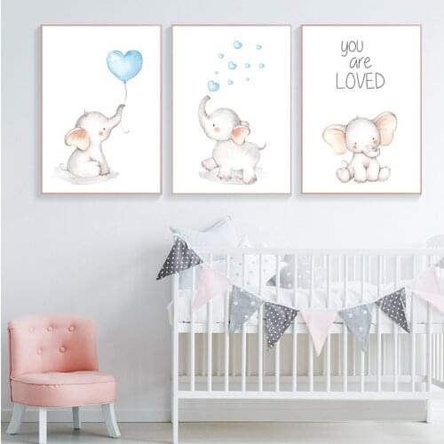 Baby Nursery Wall Art Canvas Painting Elephant Animal Print Nordic Kids Decorative Picture Children Bedroom Decoration
