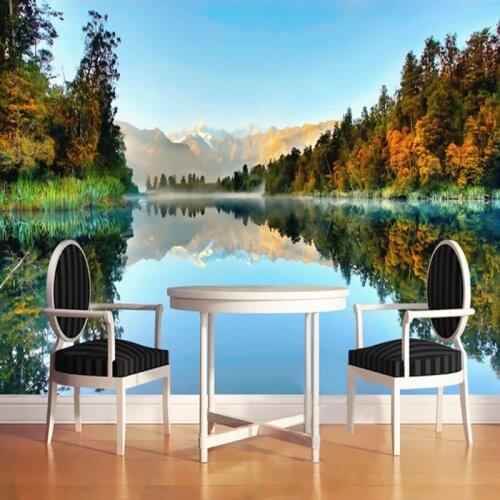 Custom Any Size Mural Wallpaper 3D Lake Forest Snow Mountain Wall Painting Living Room TV Bedroom Home Decor Papel De Parede 3 D