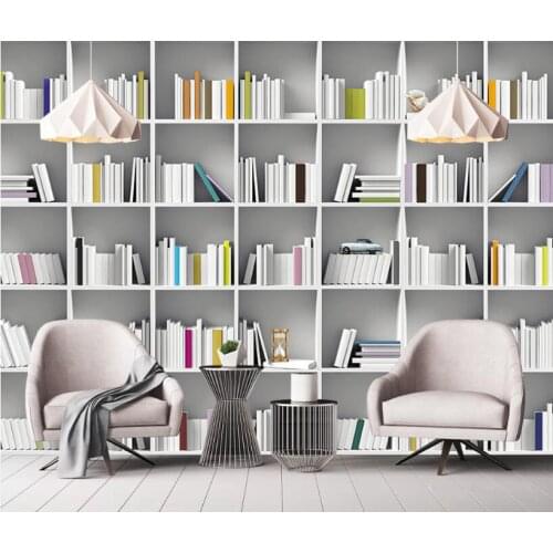 Bacal Custom Modern white Wallpaper mural Book Library Bookcase Magazine Shelf Art Wall Painting Living Room Study 3d Wallpaper