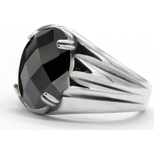 Real 925 Sterling Silver Ring for Men Women Prong Setting Black Cubic Zircon Simple Jewelry to Husband WIfe Couples Gift