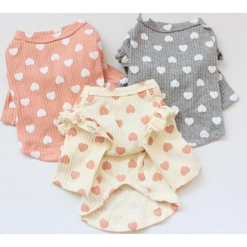 Heart Pattern Bottoming Shirt for Dogs Cotton Soft Clothes for Yorks Pyjama Puppy Outfit Pomeranian Clothing Small Dog Costume