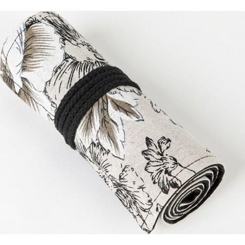2021 New Peony 12/24/36/48/72 Holes Canvas Roll Pen Curtain Pencil Bag Case Makeup Wrap