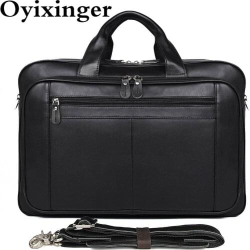 OYIXINGER Men Genuine Leather Laptop Handbag For 17" Laptop New Natural Cowhide Male Laptop Bag Luxury Multifunction Briefcase