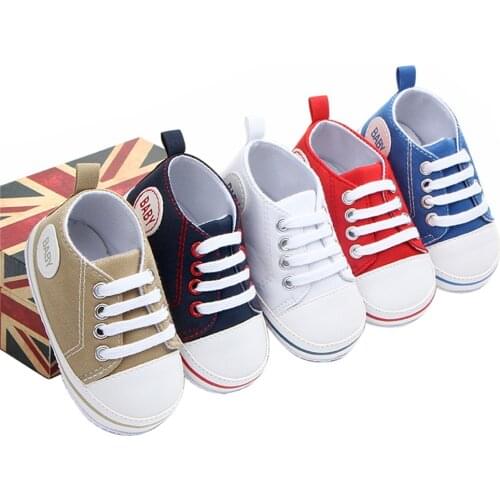 2020 Baby Spring Autumn First Walkers Cute Newborn Kid Canvas Sneakers Baby Boy Girl Soft Sole Crib Shoes Pre Walkers