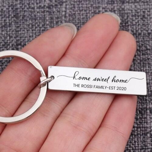 Personalized Customized Last Name Date Keychain Home Meet Home Stainless Steel Key Ring Family Gifts Bag Charm Christmas Present