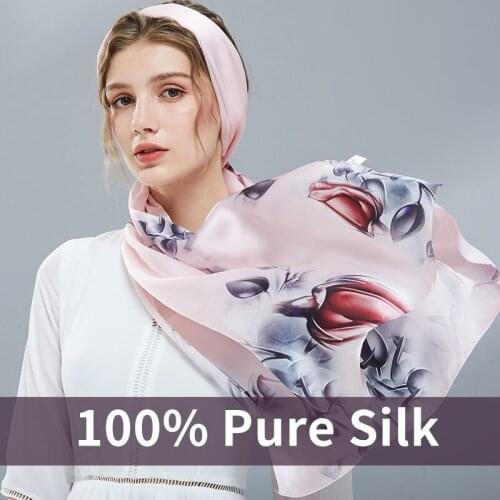 Silk Hair Scarf Women Head Scarves Luxury Brand Hangzhou Silk Shawls Floral Print Natural Silk Neckscarf Long Foulard Femme