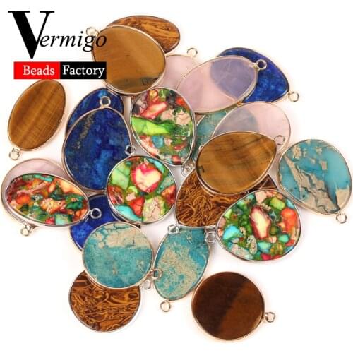 Natural Stone Pendant Rose Quartzs Tiger Eye Lapis Lazuli Charms Pendants For Necklace Bracelet Making Jewelry Accessories