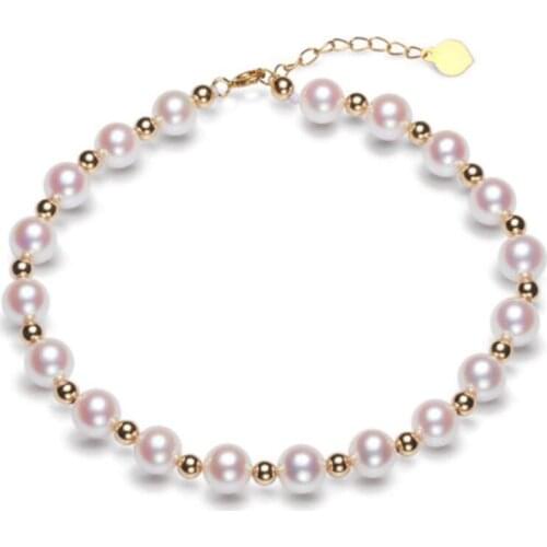 Sinya Pure real 18K gold beads and Natural pearls strands Anklets bracelets choker necklace length 16cm-45cm optional Hot sale