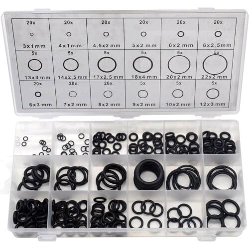 225 pcs Rubber O Ring O-Ring Washer Seals Watertightness Assortment Different Size With Plactic Box Kit Set