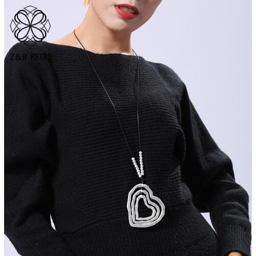 Silver Color Heart Pendants Long Necklace for Women Chunky Big Chains Neck Decoration Chokers Fashion Jewelry Wholesale Presents