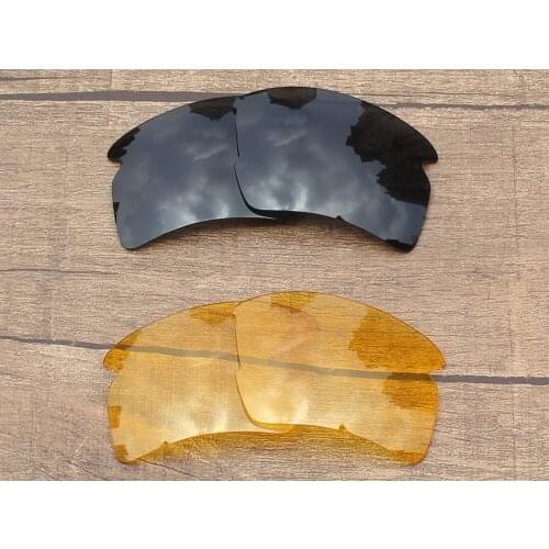 Vonxyz 2 Pairs Stealth Black & Yellow Polarized Replacement Lenses for-Oakley Flak 2.0 XL Frame