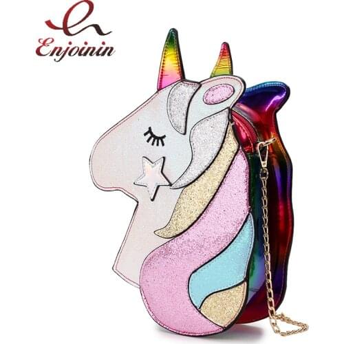 Cute Unicorn Shoulder Bag Fashion Small Chain Crossbody Bag Laser Women Purses and Handbags Cartoon Design Clutch Kawaii Pouch