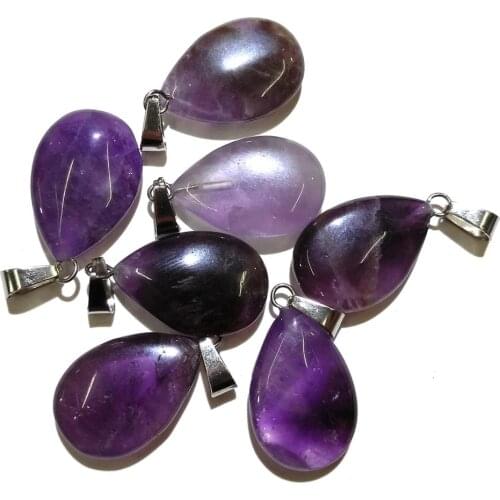 Explosive Fashion Trend Natural Stone 16x24mm Water Drop Amethysts Necklace Charms Pendant for Jewelry Making DIY Necklace3Pcs