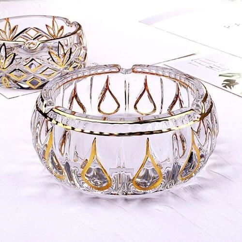 Japanese Personality Fashion Modern Creative Painted Gold Crystal Glass Ashtray Office Living Room Size Ashtray Ornaments