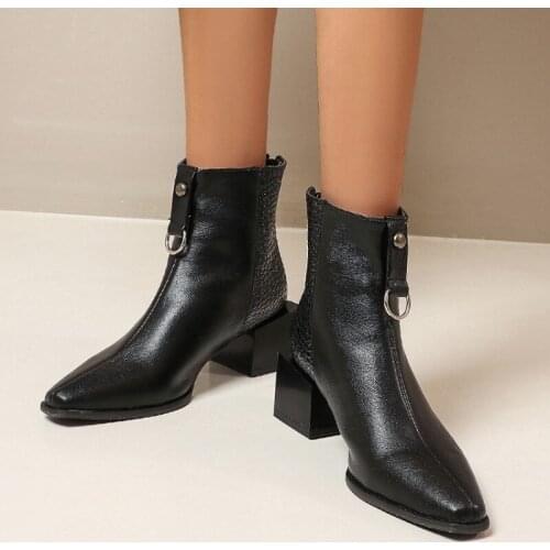 Snake Print Western Cowgirl Boots Mixed Colors PU Leather Cowboy Ankle Boots Women Square High Heel Booties 2020 Female Shoes