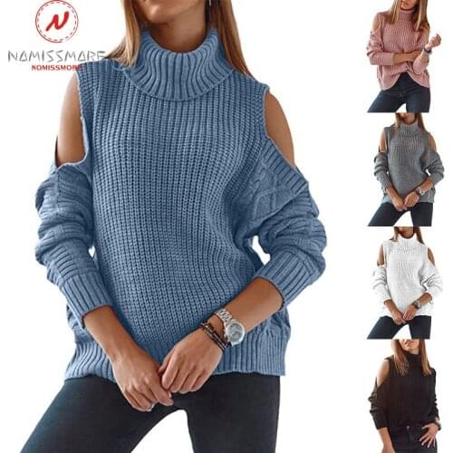 Women Solid Color Sweaters for Streetwear Hollow Out Design High Collar Long Sleeve Autumn Winter Warm Pullovers Knitted Top