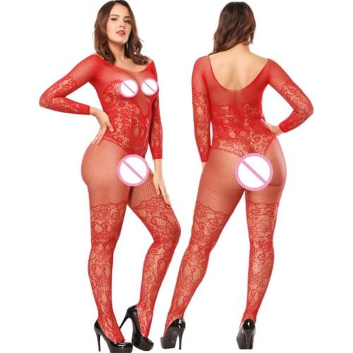 Women Plus Size Sexy Full Body Stockings Erotic V Lace Floral Perspective Bodysuit Intimates Underwear Female Costumes Lingerie