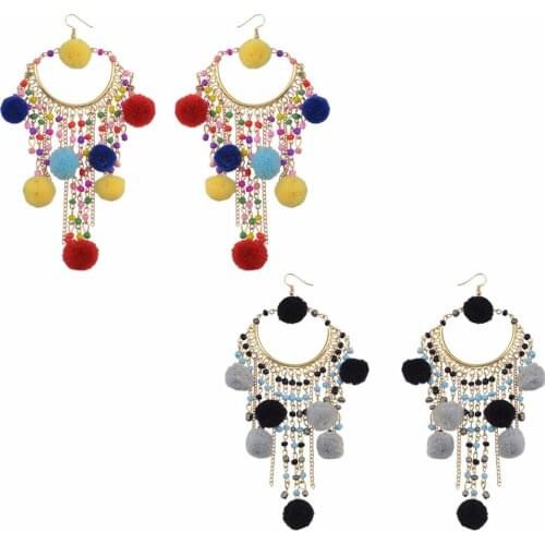 New Fashion 2 Colors Bohemian Multicolor Beads Round Tassel Beads Earring Pendant for Women Alloy Hook Jewelry