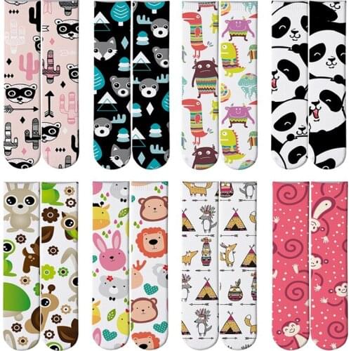 Women Happy Funny Socks Art Print Fashion Animals Women Socks Squirrel Panda Monkey Bunny Harajuku Colorful Skateboard Socks