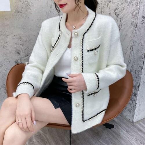 Imitation mink velvet jacket womens sweater knitted cardigan autumn and winter new loose casual top