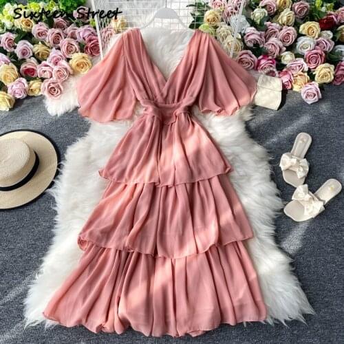 Dresses for Women Chiffon V Neck Ruffle Flared Sleeve High Waist Slim Sexy Dress Y2k Vintage Vestido De Mujer Clothing Women