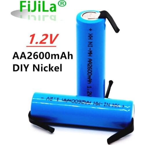 100% New original AA Rechargeable Battery 1.2 V 2600mah AA NiMH Battery with Solder Pins DIY Electric Razor toothbrush Toys