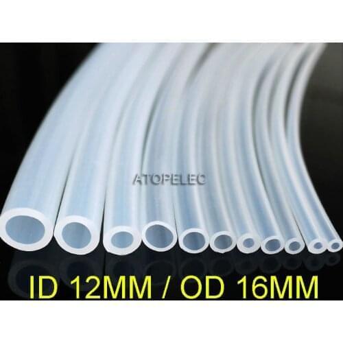 12*16 Flexible Soft Food Grade Silicone Hose Tube Pipe ID_12mm OD_16mm Transparent Clear