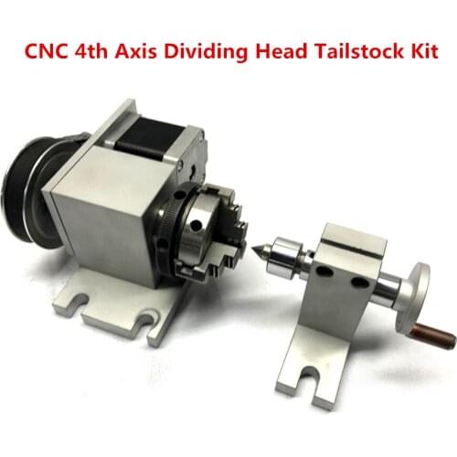 CNC 4th Axis Dividing Head Tailstock Kit Nema17 Motor 3-Jaw 50mm Chuck K01-50 Rotary Axis for DIY Woodworking CNC1520 Router