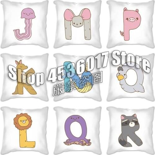 English alphabet Lion Cow Pillow Case Decor Cartoon Animal Print Cushion Cover Soft Plush Pillowcase for Children Room Sofa Home