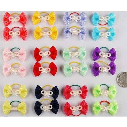 Pet bowknot ribbon pet elastic bow headdress flower Teddy dog tire hair Yorkshire pet accessories 60pcs/lot