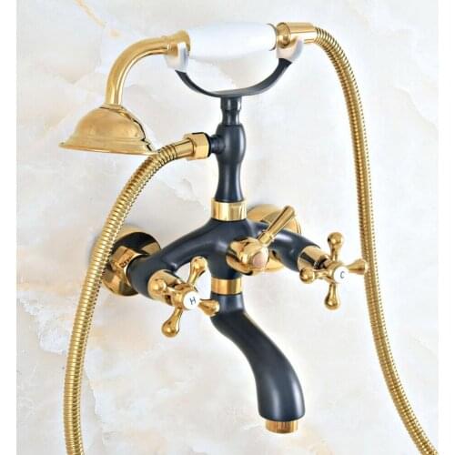 Black Gold Bathroom Tub Faucet Telephone Style Bathroom Bathtub Wall Mounted With Handshower Swive Tub Spout zna409