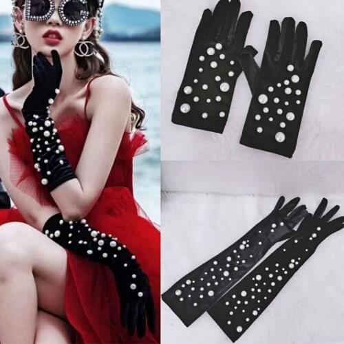 Black Long Gloves With Bead Elbow Length Wedding Glove for Party Photography Winter Bridal Wedding Accessories