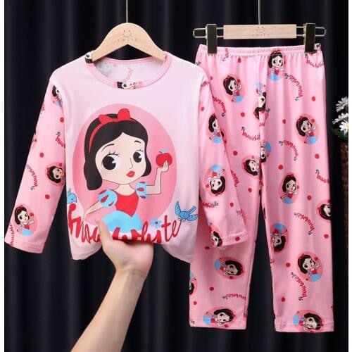 Disney Cartoon Snow White Princess Mickey Duck Print Childrens Pajamas Spring And Autumn Long-sleeved Kid Clothing Suit