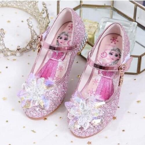 Disney Frozen 2 Girls Lovely Cartoon Elsa Shoes Fashion Crystal Shoes For Baby Girls Soft Leather Single Shoes Elsa Sandals