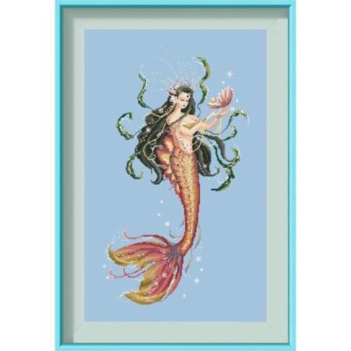 Dreampattern Pearl of the ocean cross stitch kit beads pattern design 18ct 14ct 11ct skyblue canvas embroidery DIY needlework