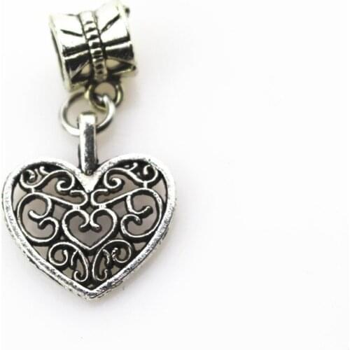 Hot selling 20pcs/lot vintage heart charms big hole pendant beads charm fit nacklace bracelet diy jewelry dangle charms