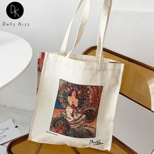 Girls Canvas Shopping Bag Ladies Oil Painting Art Printed Handbag Female Eco Bag Casual Travel Totes and Designer Bag for Women