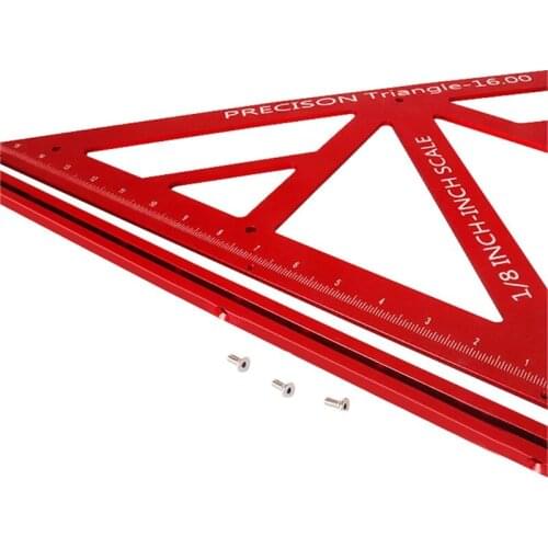 K1KA Practical Aluminum Alloy Triangular Angle Ruler 16 Inch Woodworking Measure Tool 45/90 Degrees Gauge with Precise Scale