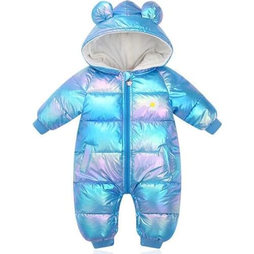 Baby Boy Girl Rompers Winter Shiny With Hooded Thickened Warm Jumpsuits Clothes For Toddler Outwear Wind Proof Snowsuit Coat