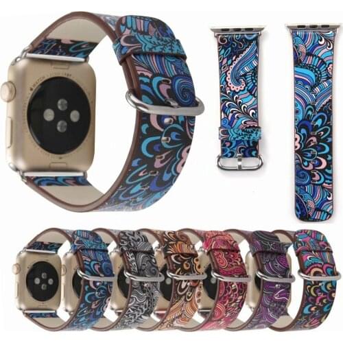 Leather strap For Apple Watch band 44mm/40mm correa iwatch 42mm/38mm Floral Printed Bracelet apple watch 4 3 5 se 6