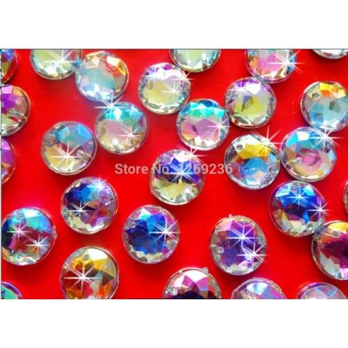 Loose beads Round 13mm 150pcs/bag dazzlingly ABcolour sew on Acryl Crystal Rhinestones Flatback Hand Sewing Strass Diamond