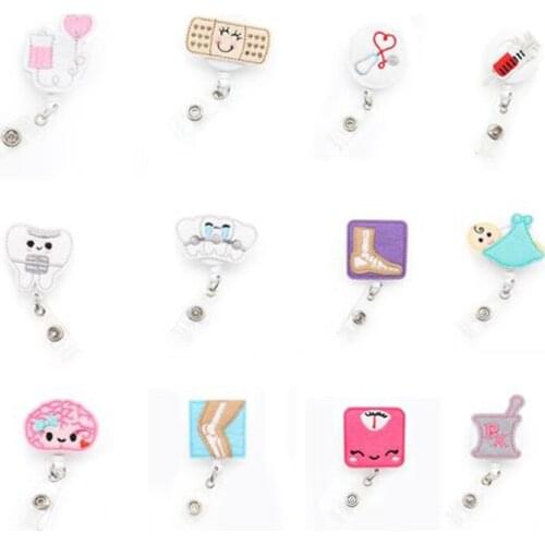 Mix designs Medical Felt Retractable ID Badge Reel for Nurse Doctor