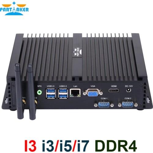 Partaker Industrial Fanless PC Intel i7 10510U i5 8265U 2*DDR4 M.2 NVME+MSATA+2.5'SATA 2*COM HDMI VGA WiFi Rugged Mini Computer