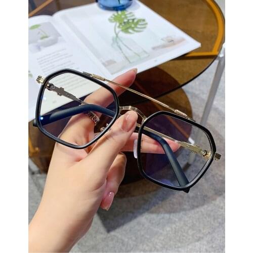 Fashion Women Polygon Anti Blue Light Glasses Clear Metal Frame Myopia Optical Mirror Men Spectacle Eyeglasses Oculos Feminino